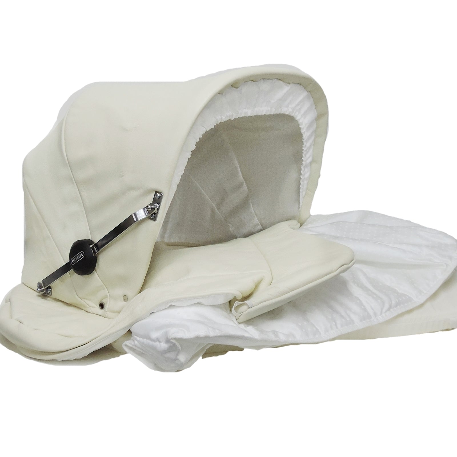 Korbkinderwagenbezug Echtleder, creme - passend für unseren Eichhorn Korbkinderwagen - inklusive Regenschutzbezug