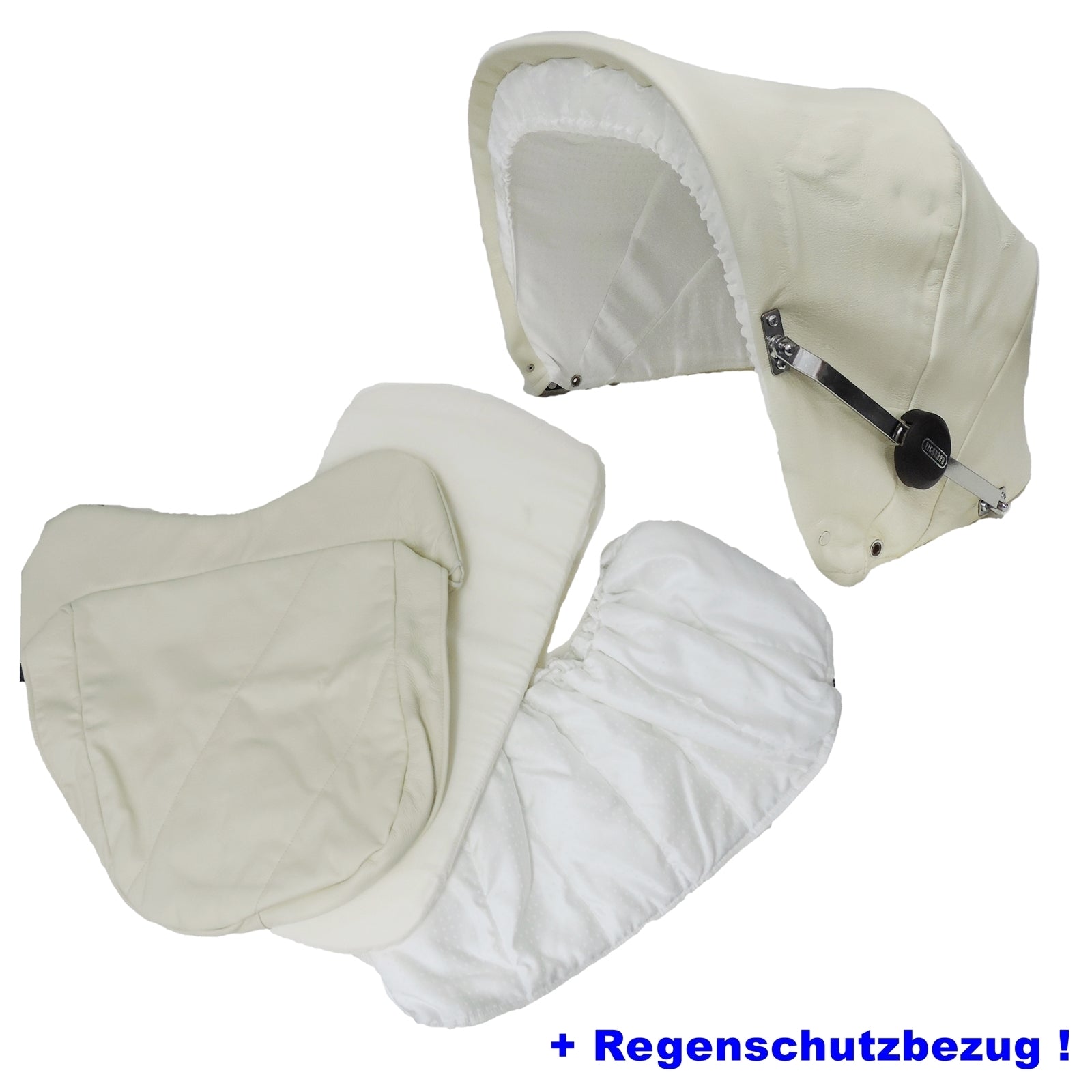Korbkinderwagenbezug Echtleder, creme - passend für unseren Eichhorn Korbkinderwagen - inklusive Regenschutzbezug