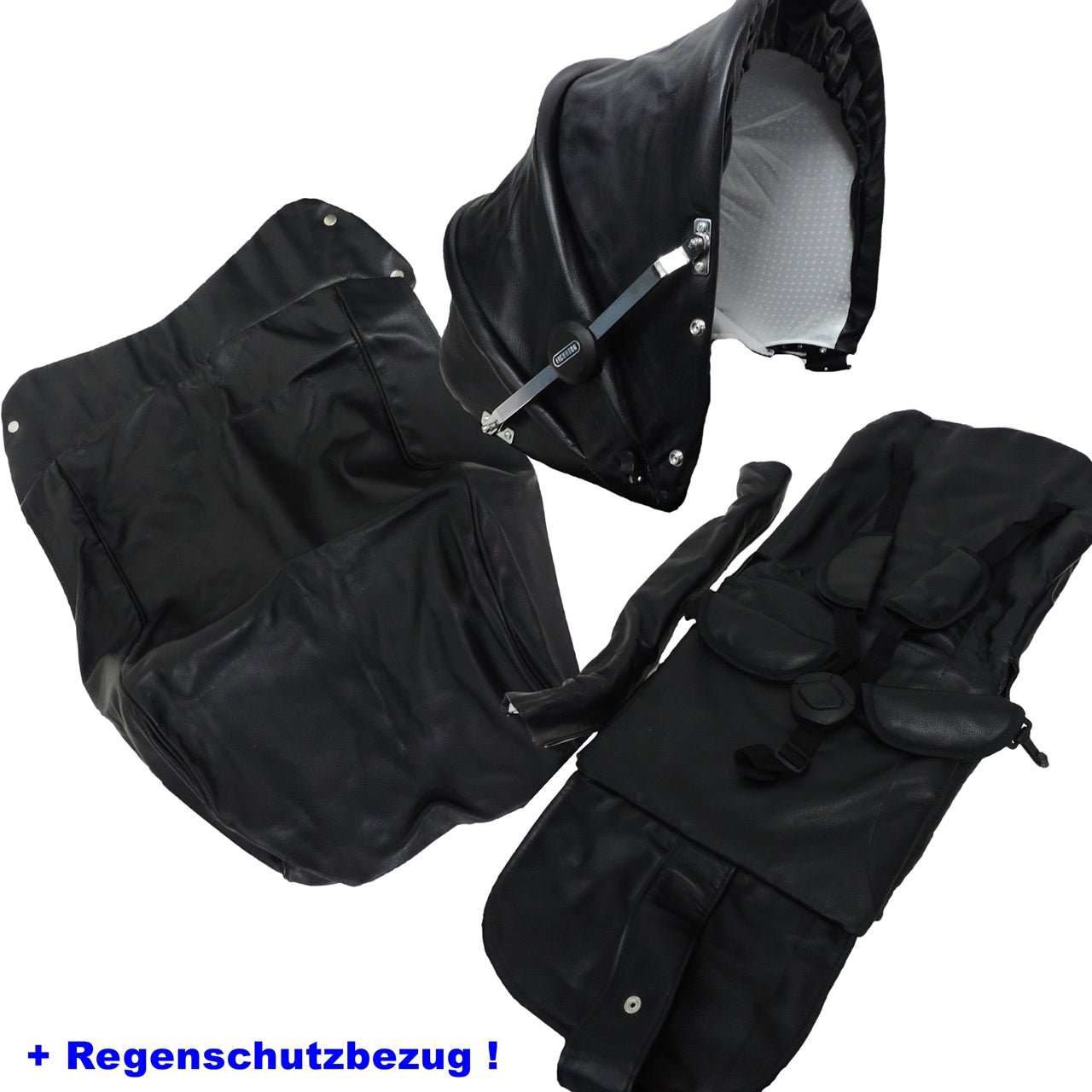 Kinderwagenbezug Echtleder, schwarz - passend für unseren Eichhorn Kombi- und Sportwagen - inklusive Regenschutzbezug