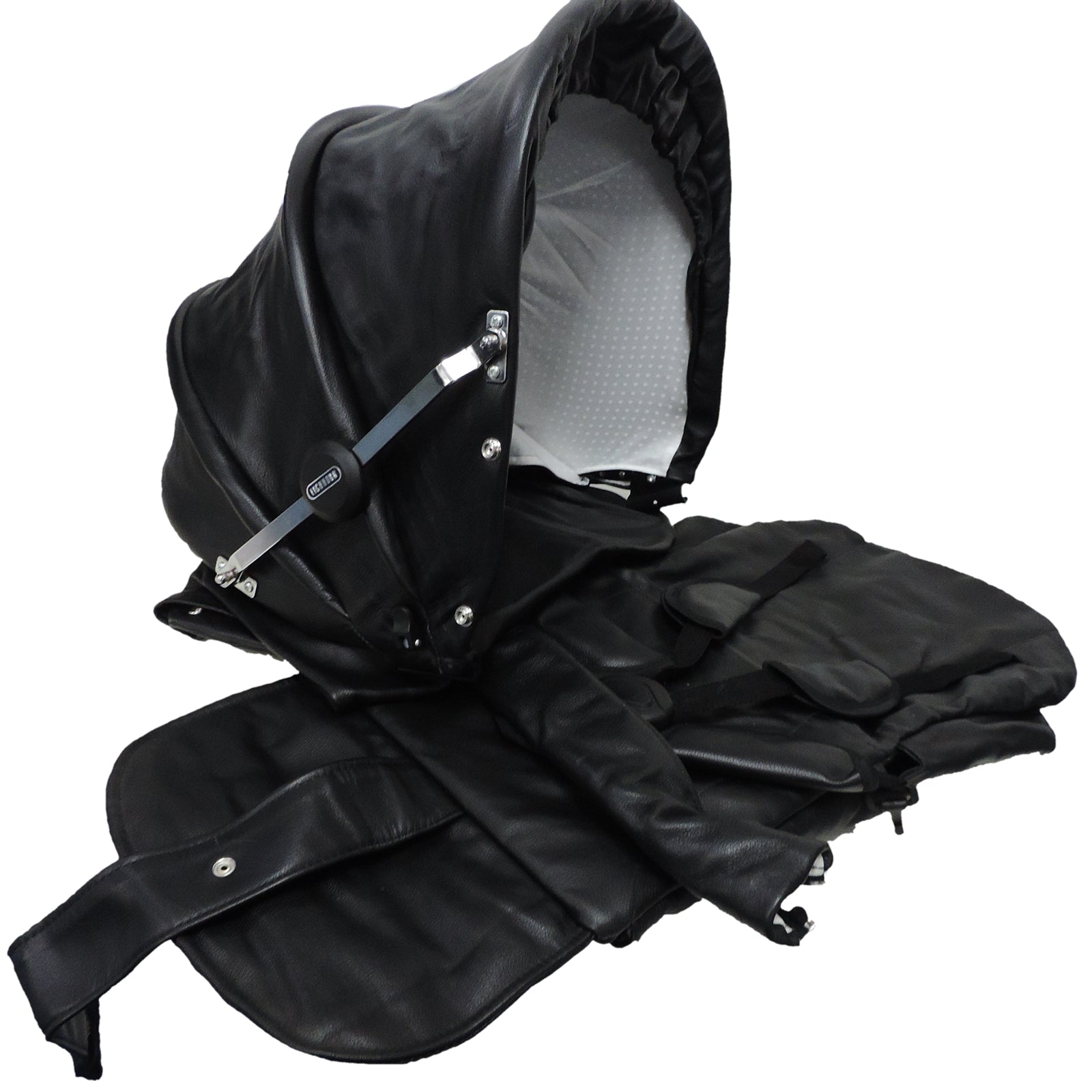 Kinderwagenbezug Echtleder, schwarz - passend für unseren Eichhorn Kombi- und Sportwagen - inklusive Regenschutzbezug