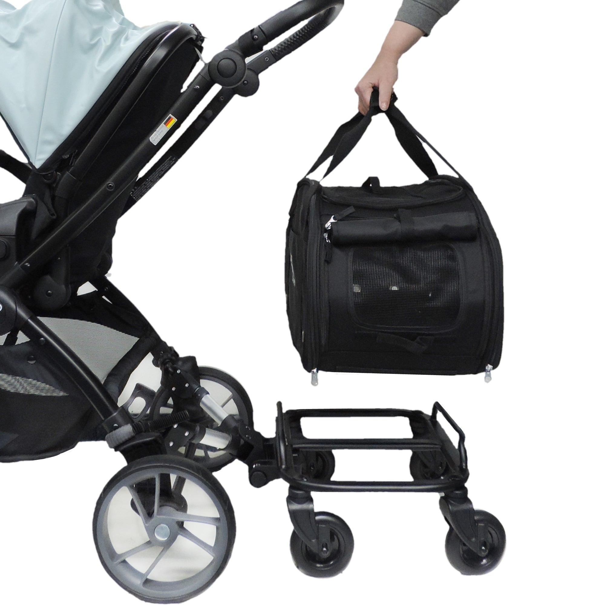 RETOURE-RÜCKLÄUFER: Close2Me PetRider "COMFORT" Kinderwagenanhänger mit Lastenbox und Haustiertransporttasche