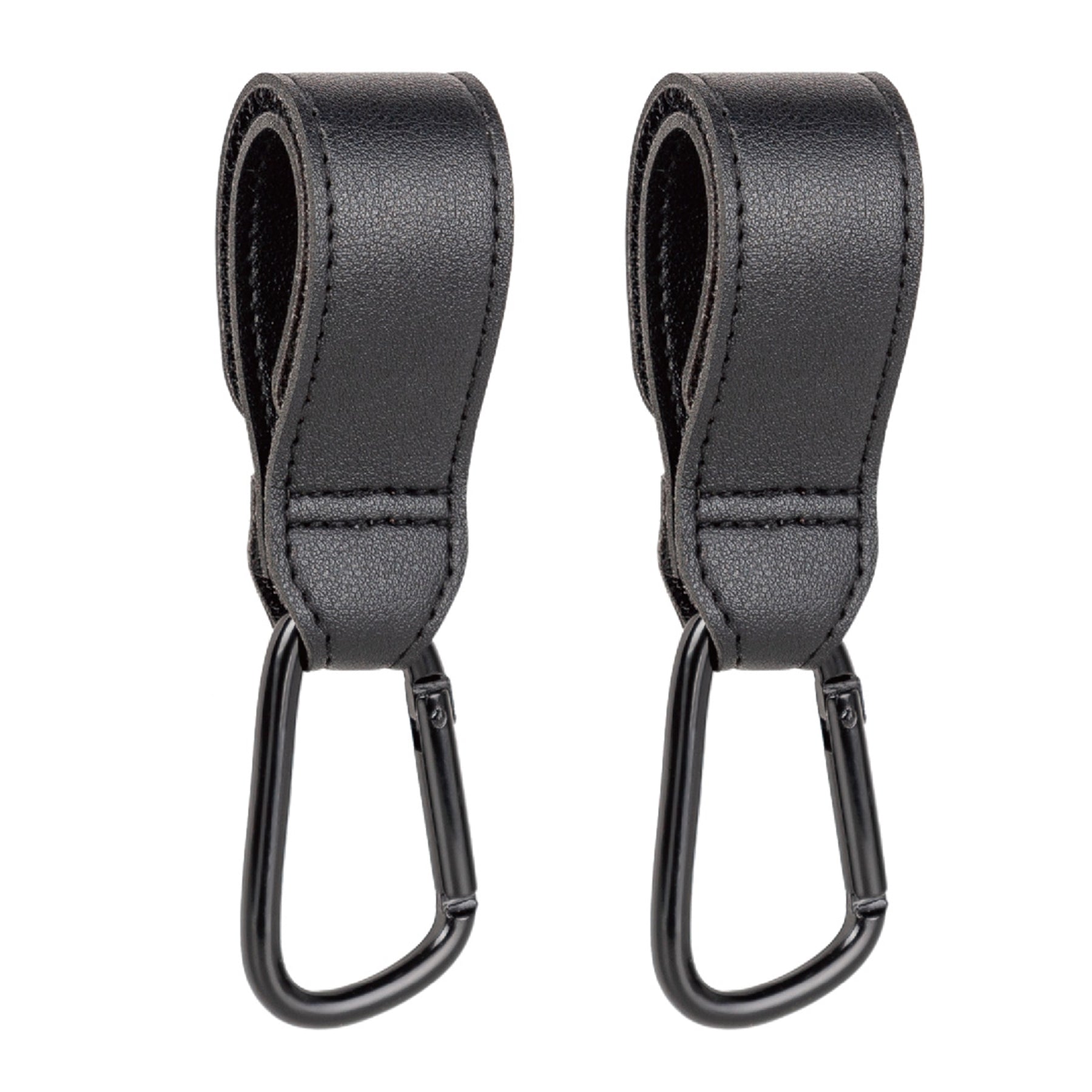 Stroller Hook - Kinderwagenhaken (2 Stück) Karabiner mit Kunstlederlasche für Kinderwagengriffe