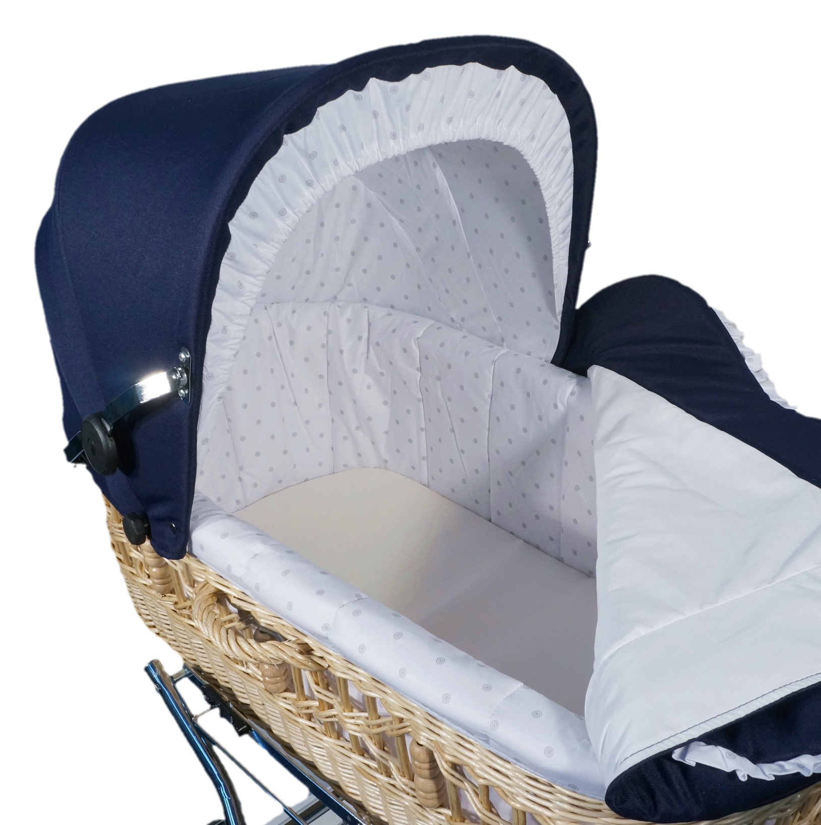 Senator Weidenkorb Kinderwagen, Korb Natur - Stoff Marineblau