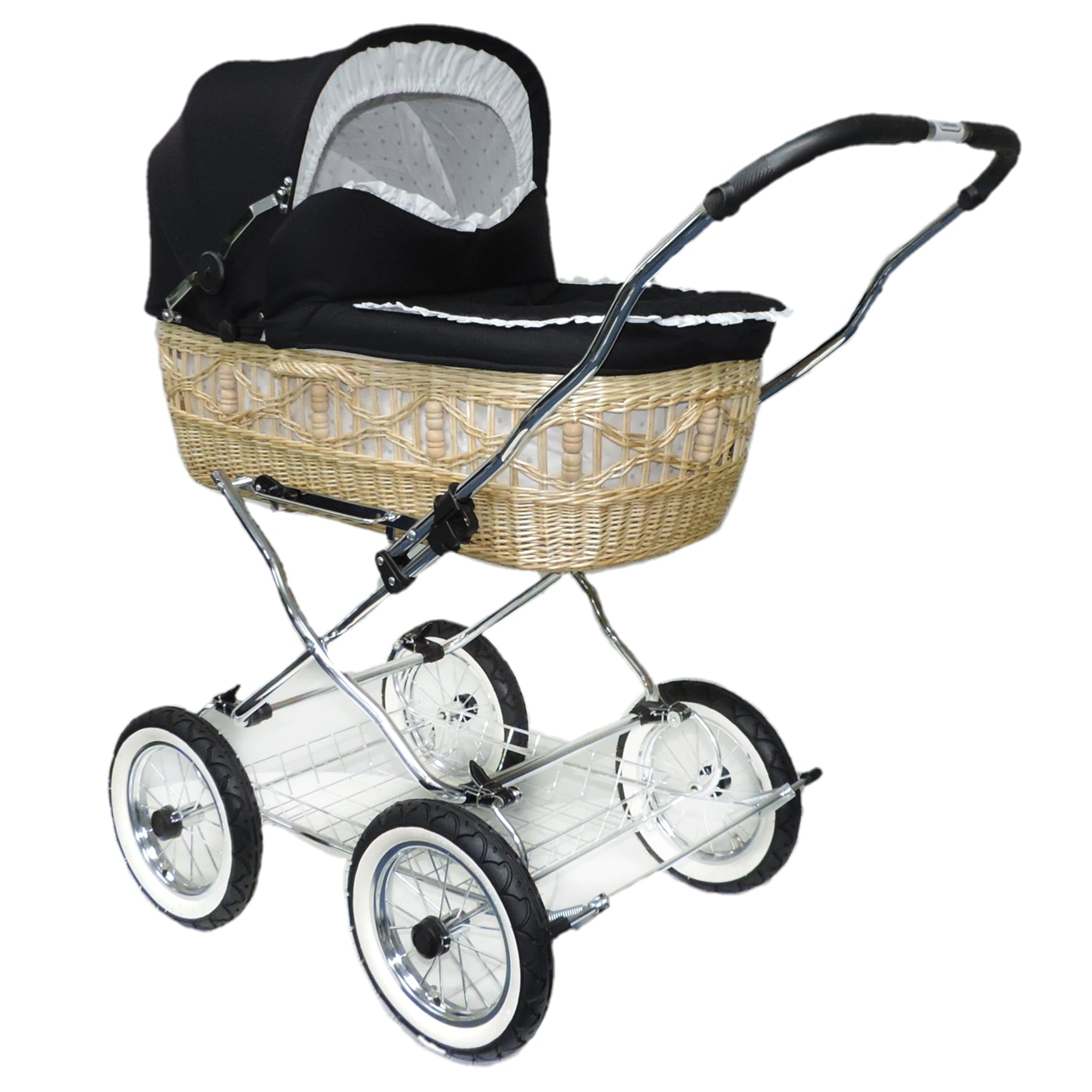 Senator Weidenkorb Kinderwagen, Korb Natur - Stoff Schwarz