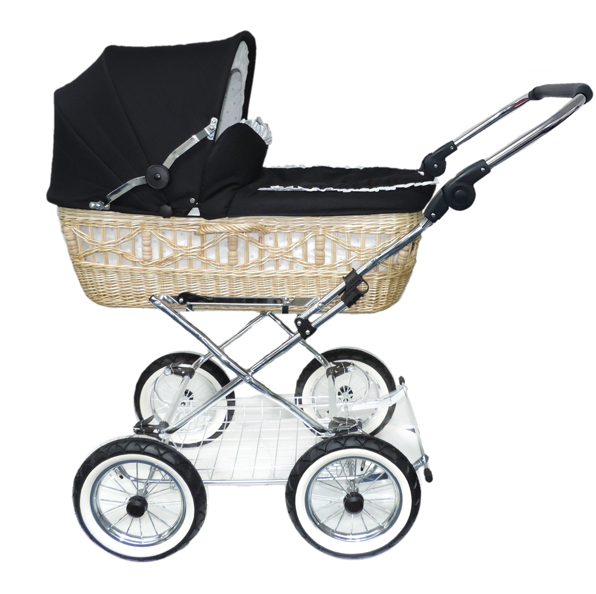 Senator Weidenkorb Kinderwagen, Korb Natur - Stoff Schwarz