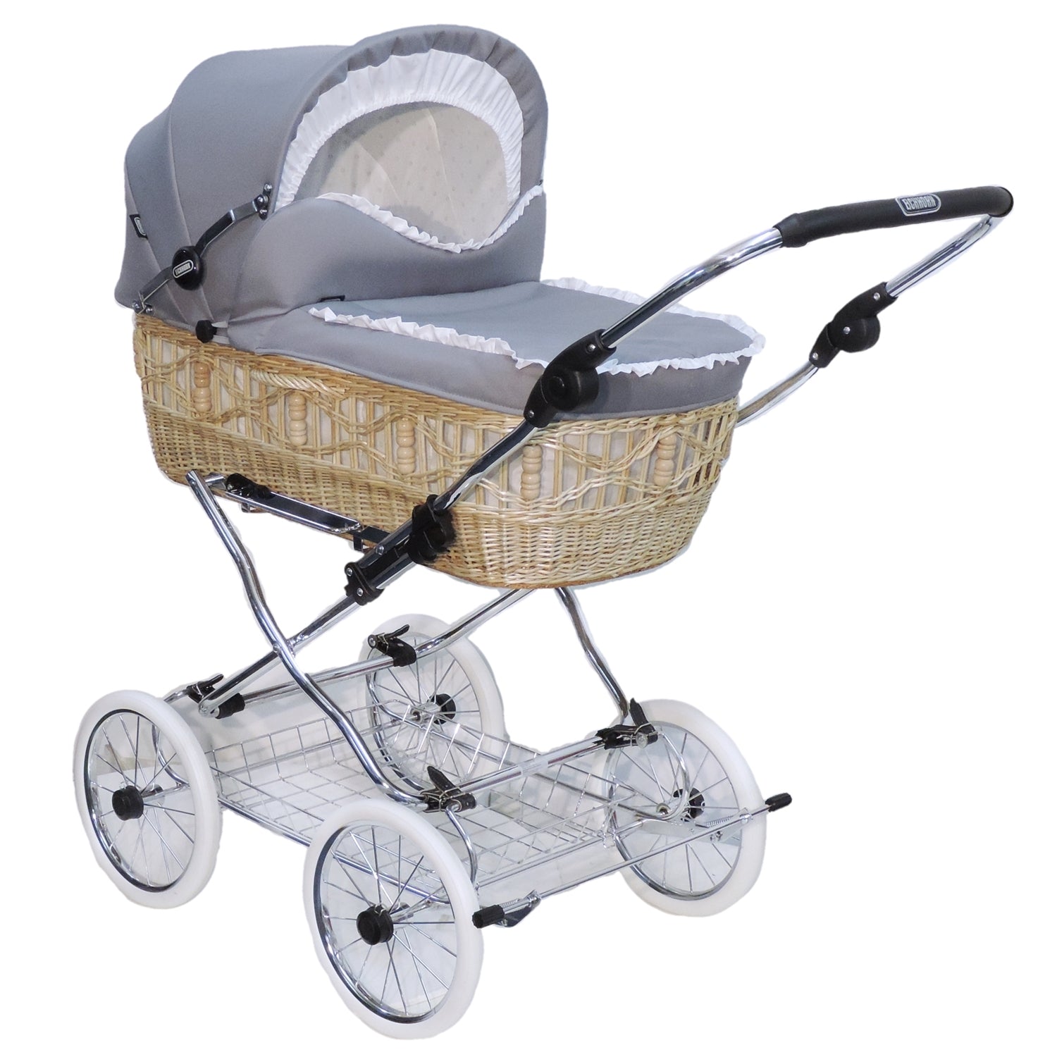 Senator Weidenkorb Kinderwagen, Korb Natur - Stoff Silbergrau