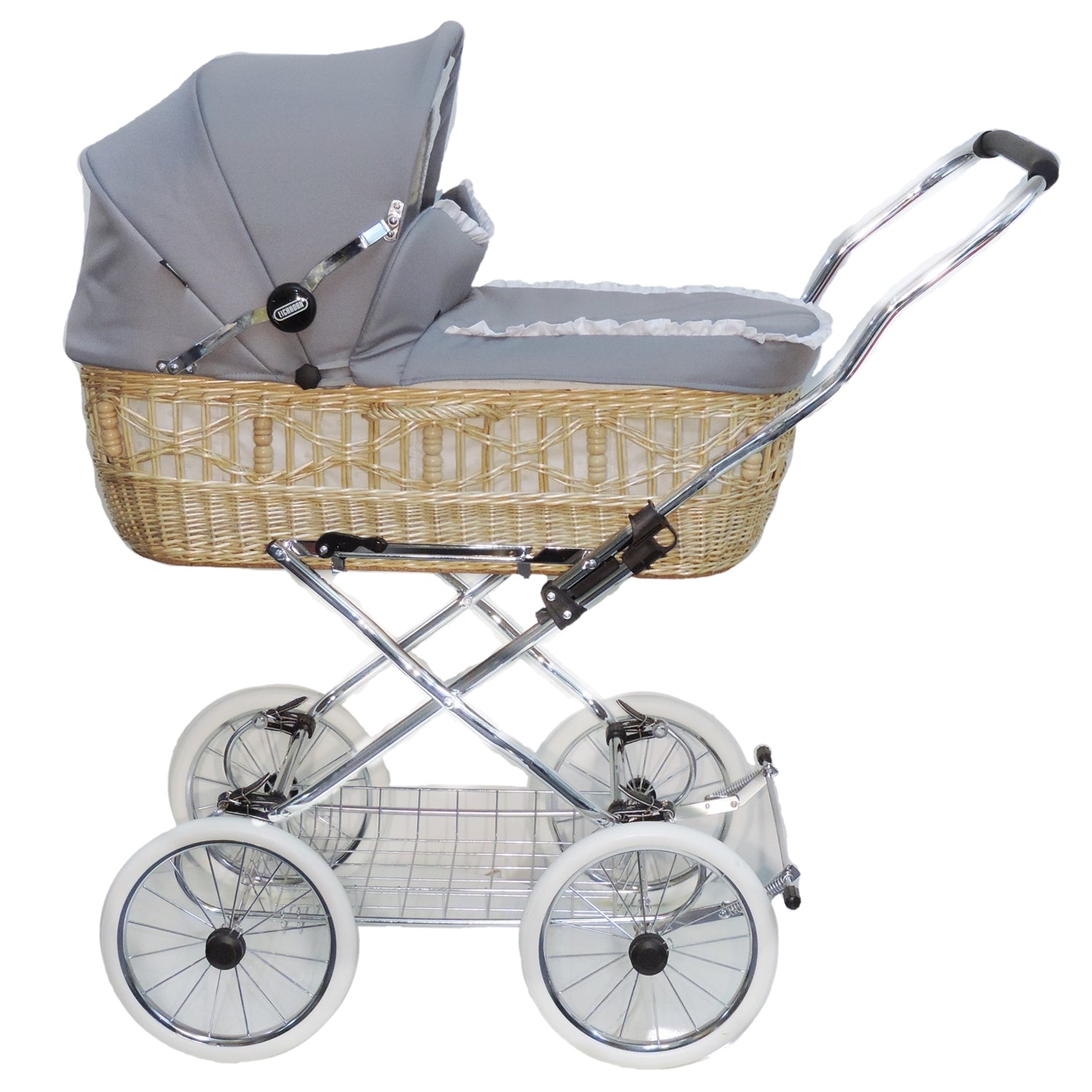 Senator Weidenkorb Kinderwagen, Korb Natur - Stoff Silbergrau