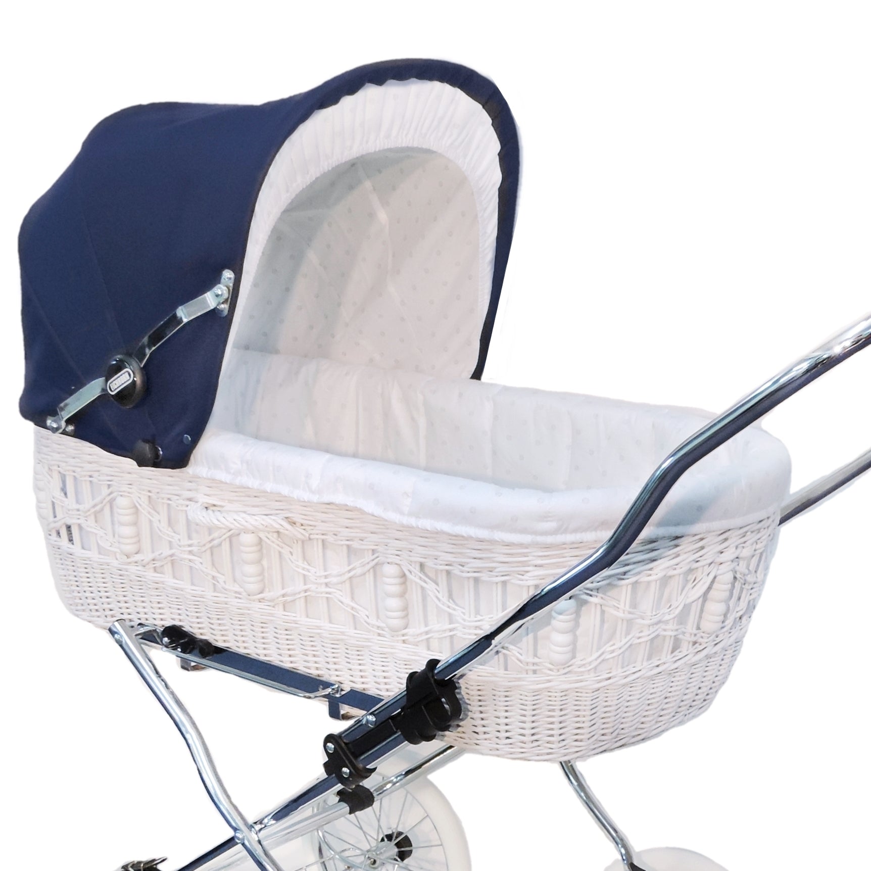 Senator Weidenkorb Kinderwagen, Korb Weiß - Stoff Marineblau