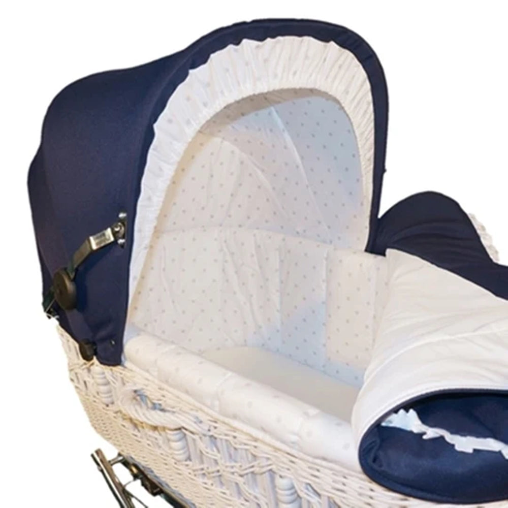 Senator Weidenkorb Kinderwagen, Korb Weiß - Stoff Marineblau