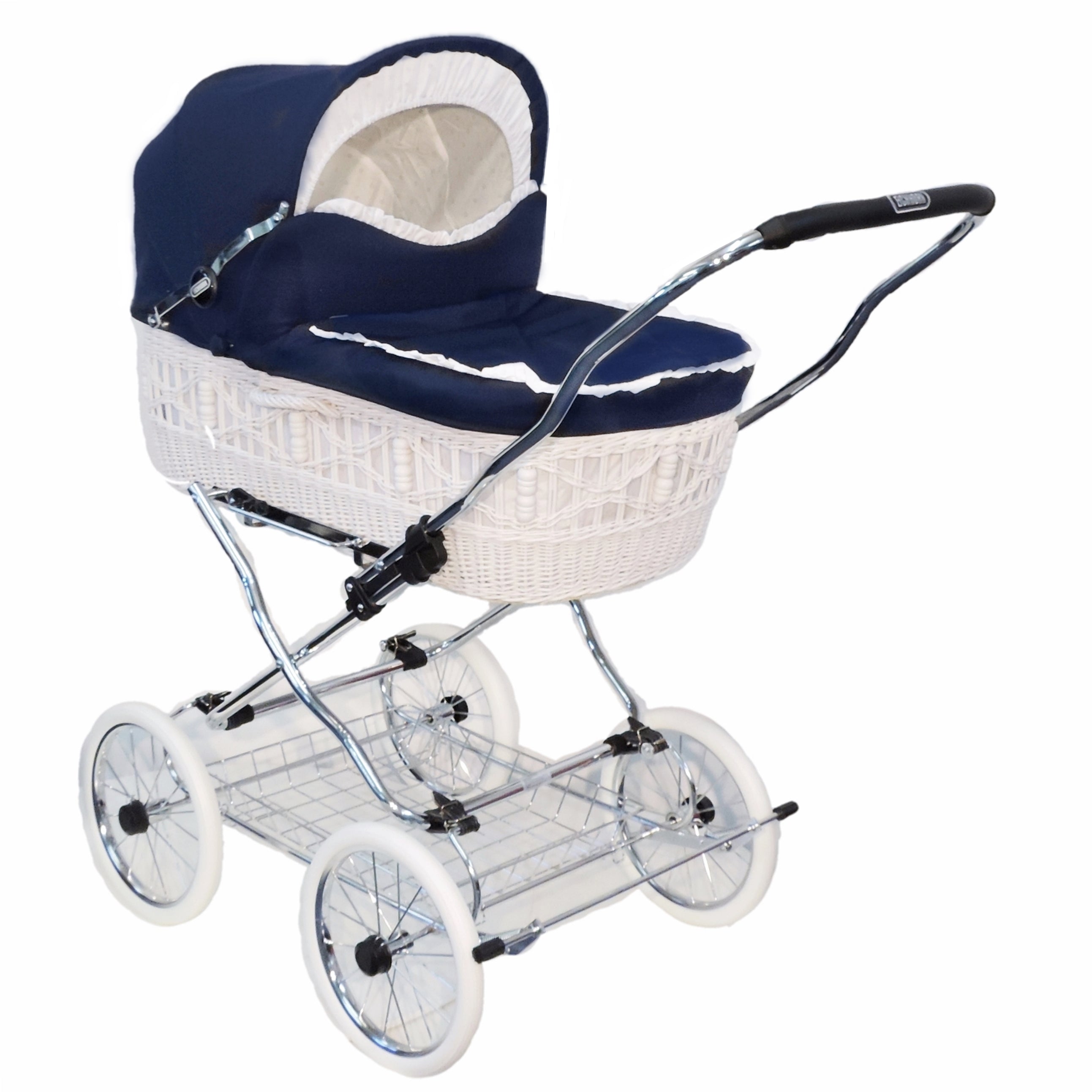 Senator Weidenkorb Kinderwagen, Korb Weiß - Stoff Marineblau