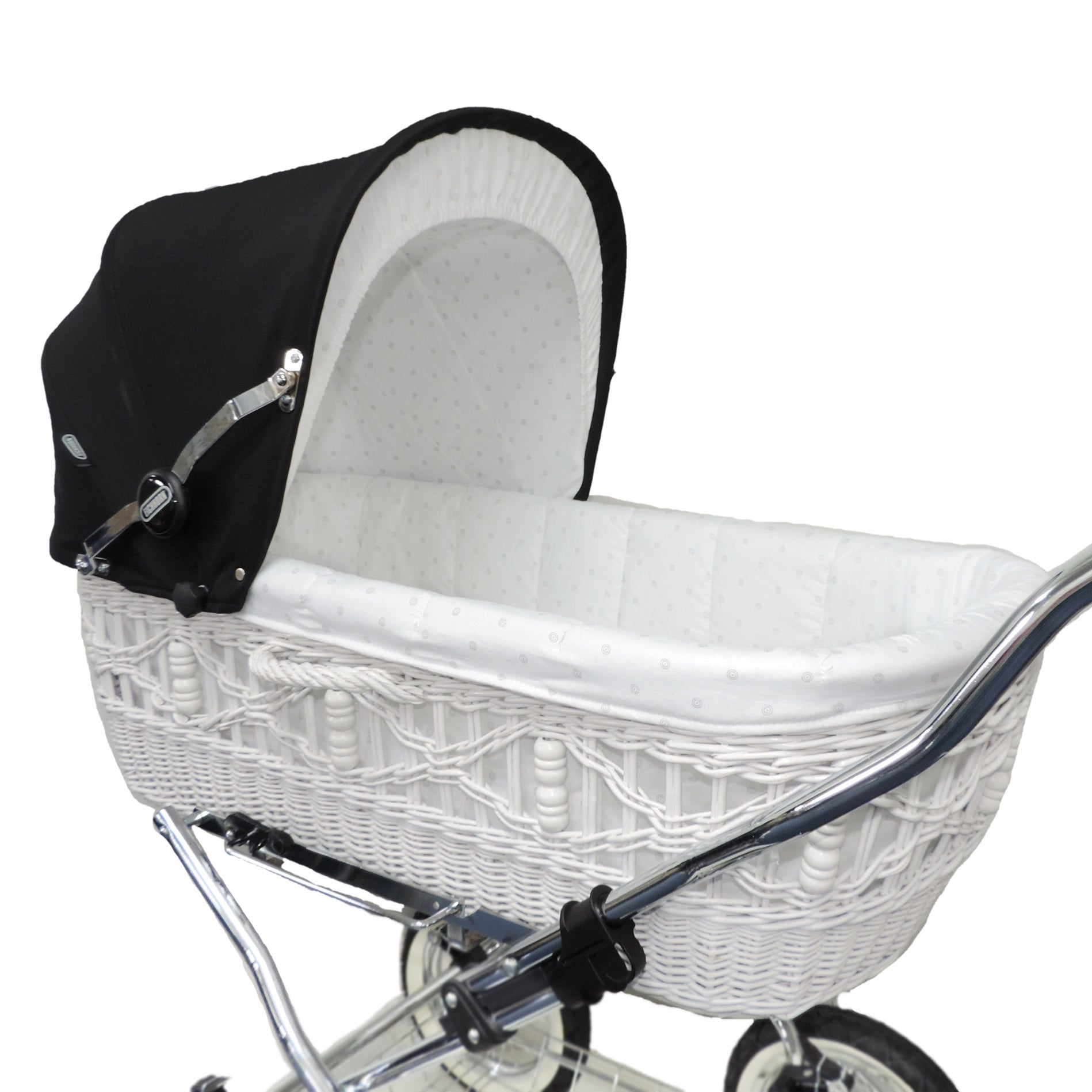 Senator Weidenkorb Kinderwagen, Korb Weiß - Stoff Schwarz