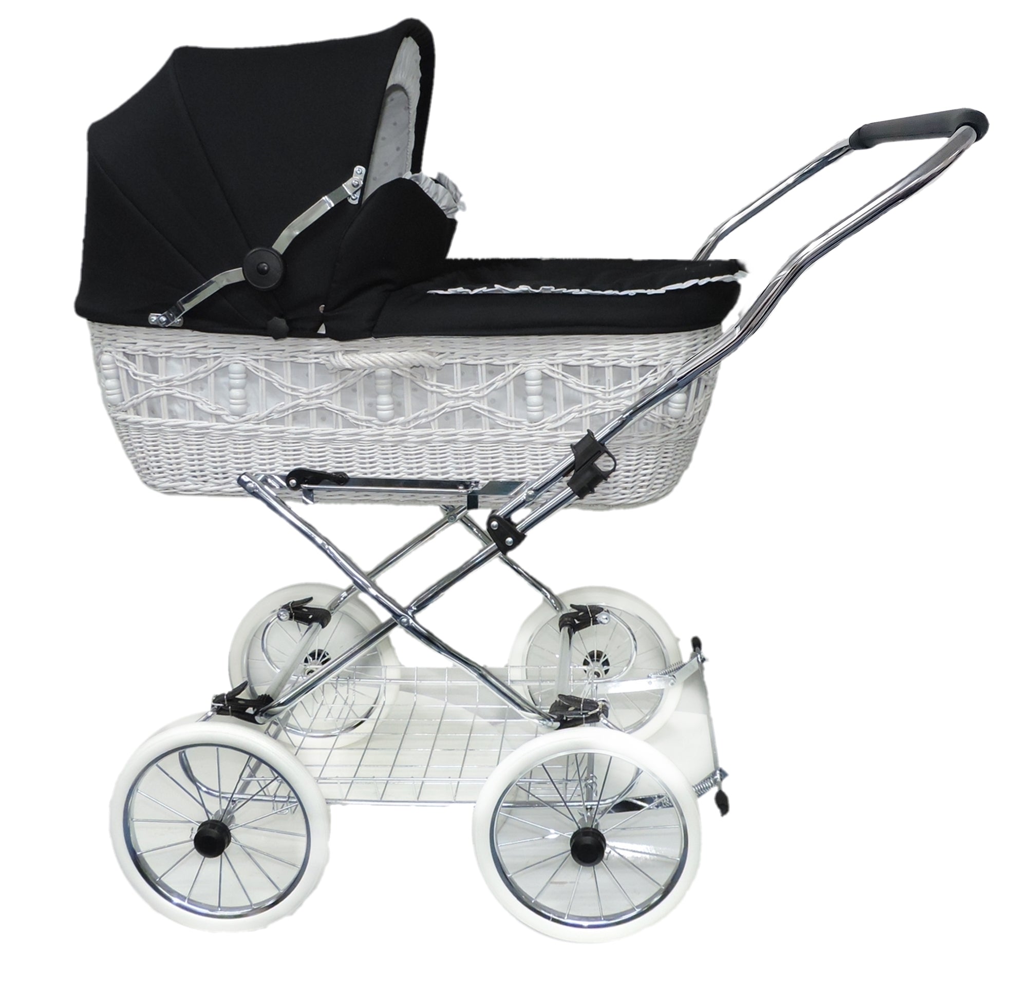 Senator Weidenkorb Kinderwagen, Korb Weiß - Stoff Schwarz