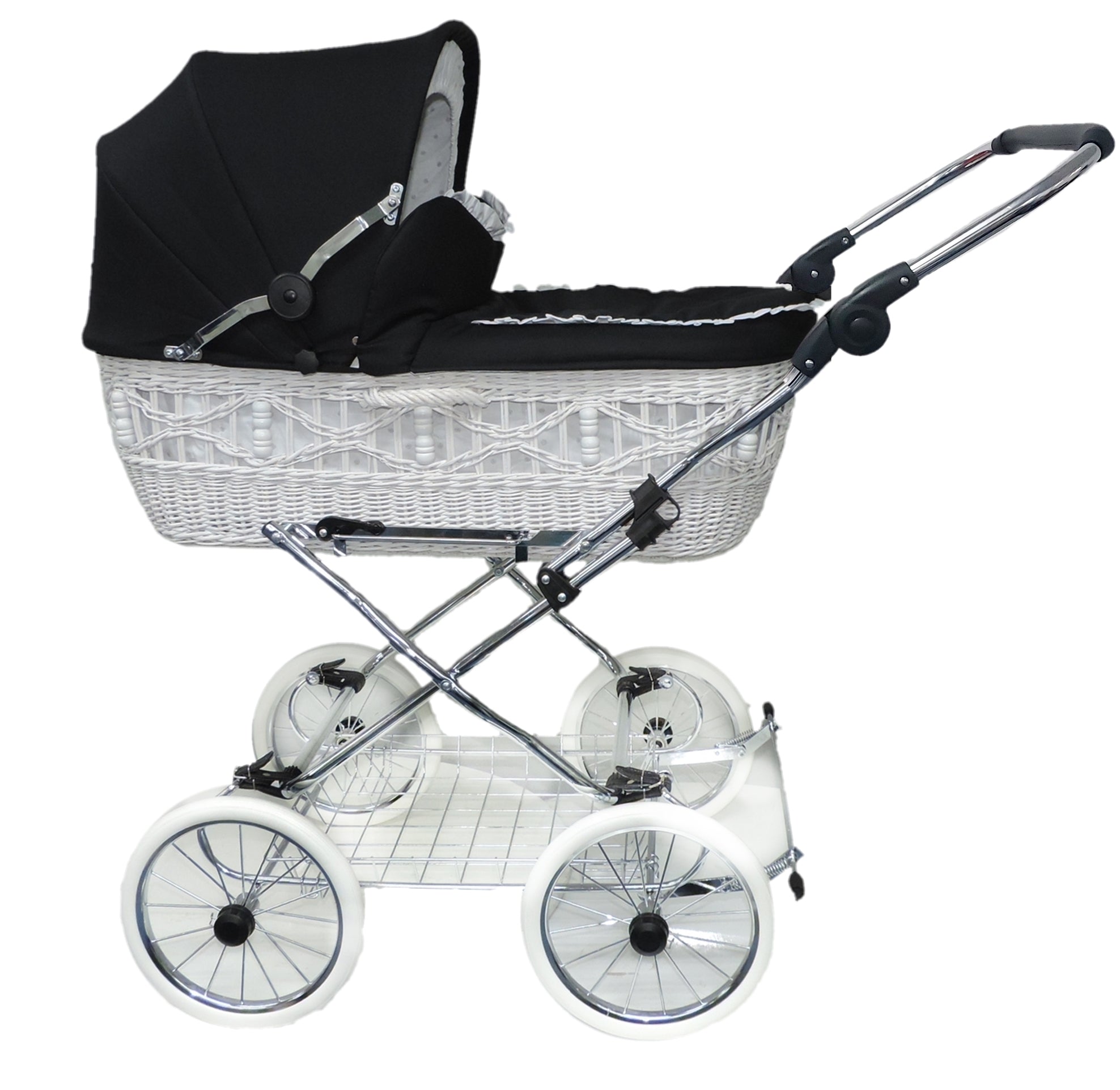 Senator Weidenkorb Kinderwagen, Korb Weiß - Stoff Schwarz