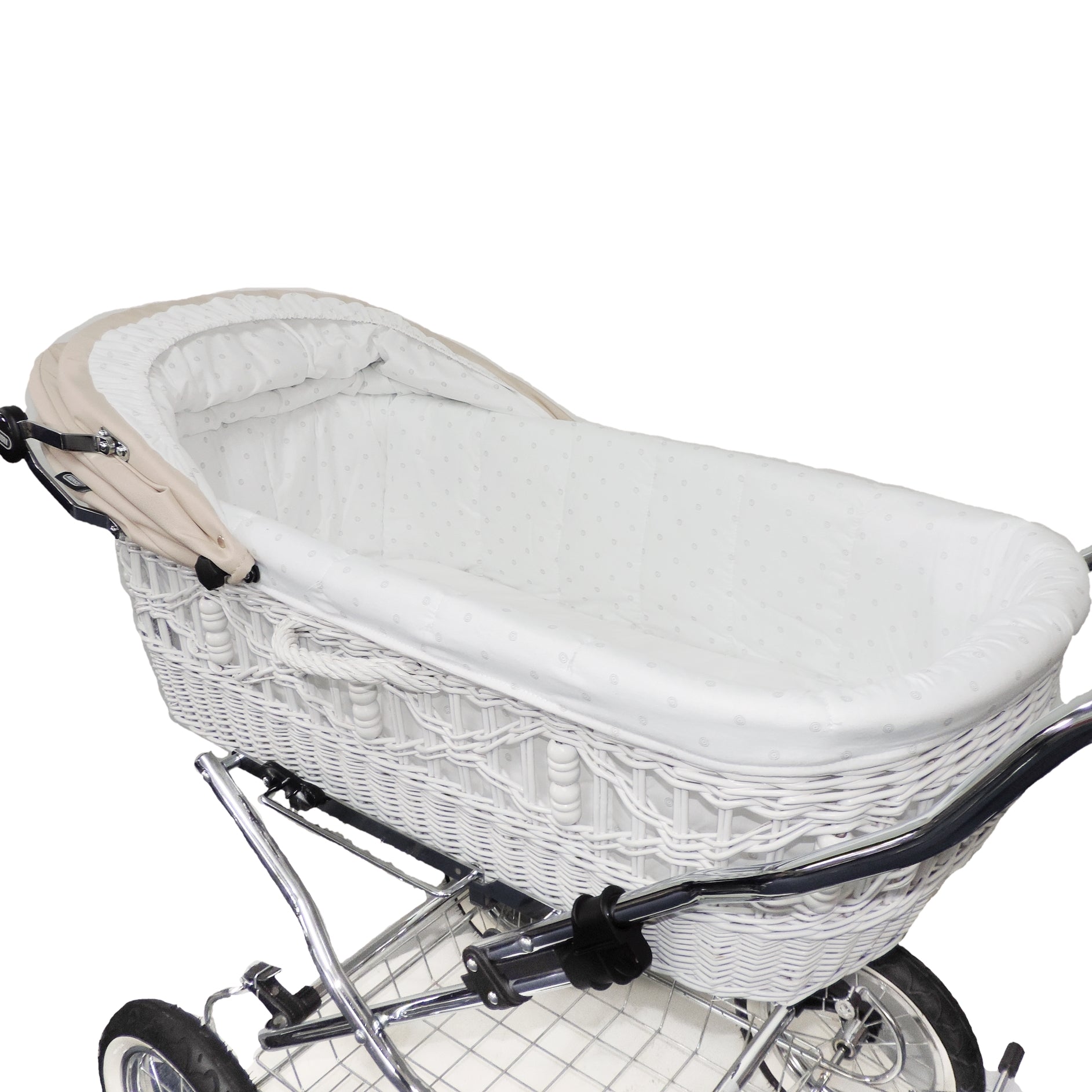 Senator Weidenkorb Kinderwagen, Korb Weiß - Stoff Beige
