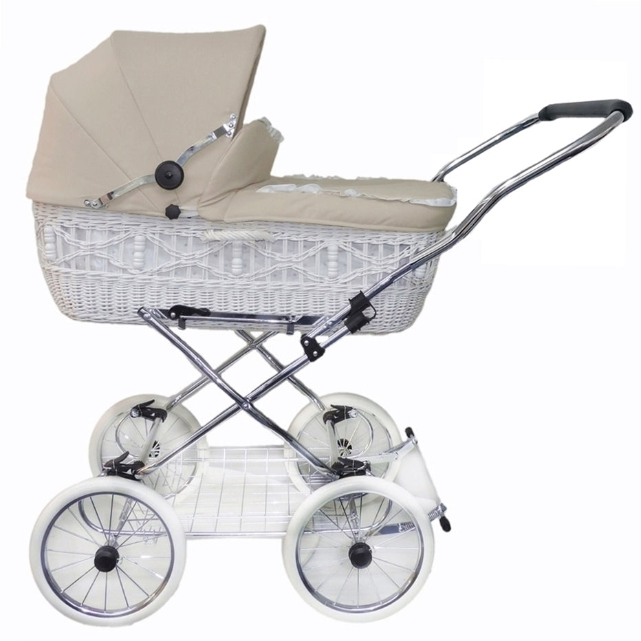 Senator Weidenkorb Kinderwagen, Korb Weiß - Stoff Beige