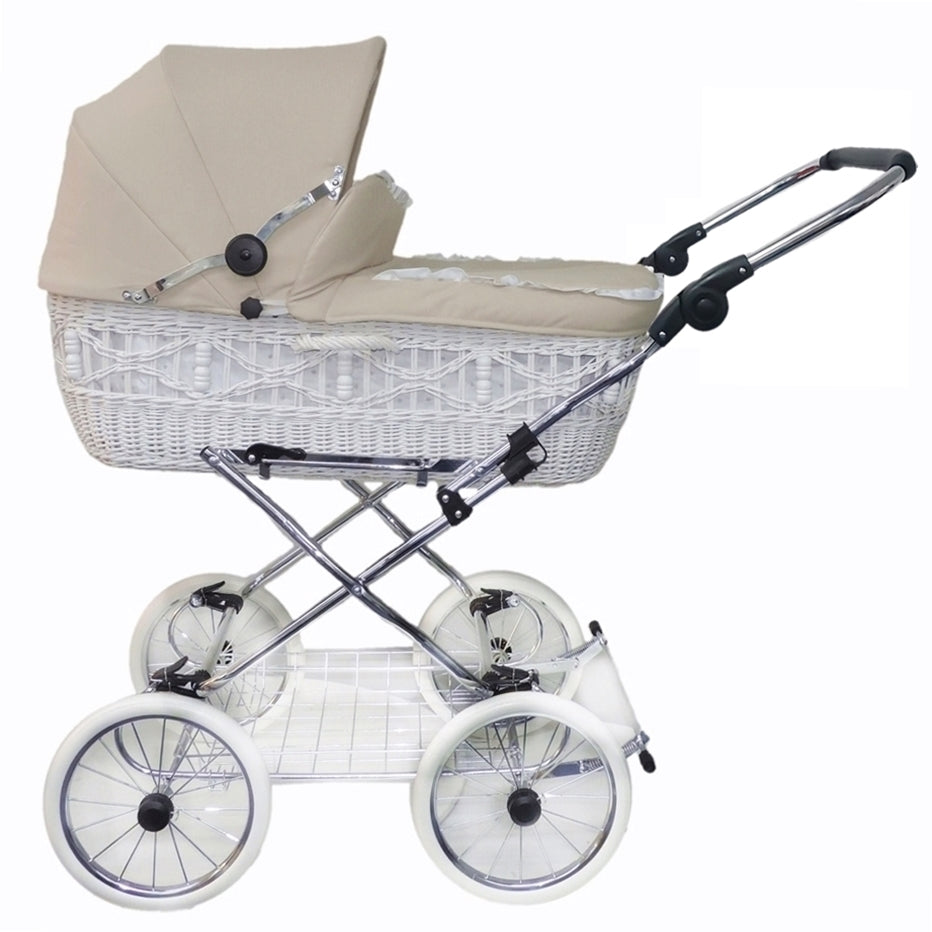 Senator Weidenkorb Kinderwagen, Korb Weiß - Stoff Beige