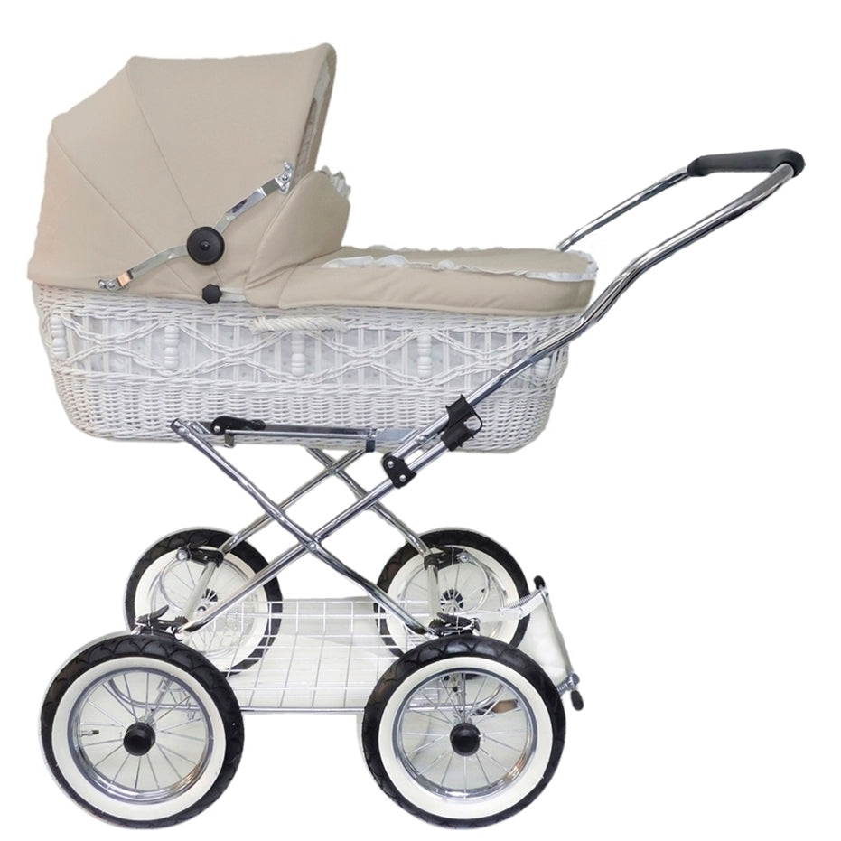 Senator Weidenkorb Kinderwagen, Korb Weiß - Stoff Beige