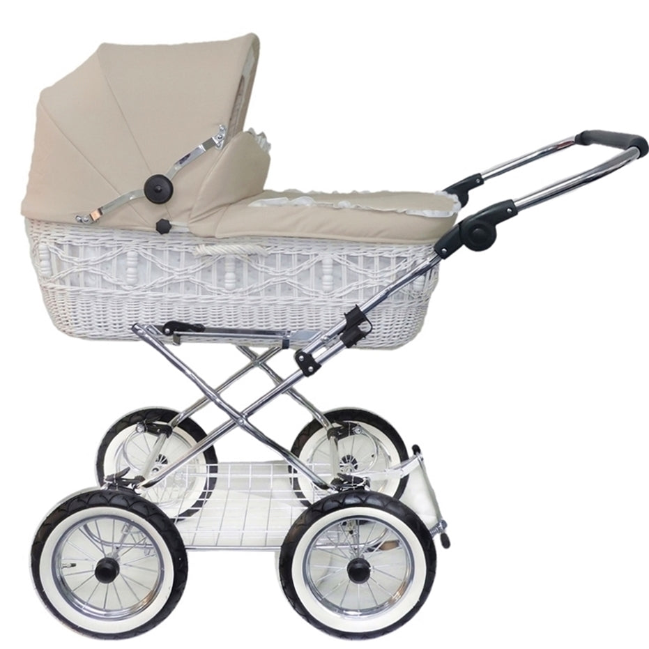 Senator Weidenkorb Kinderwagen, Korb Weiß - Stoff Beige