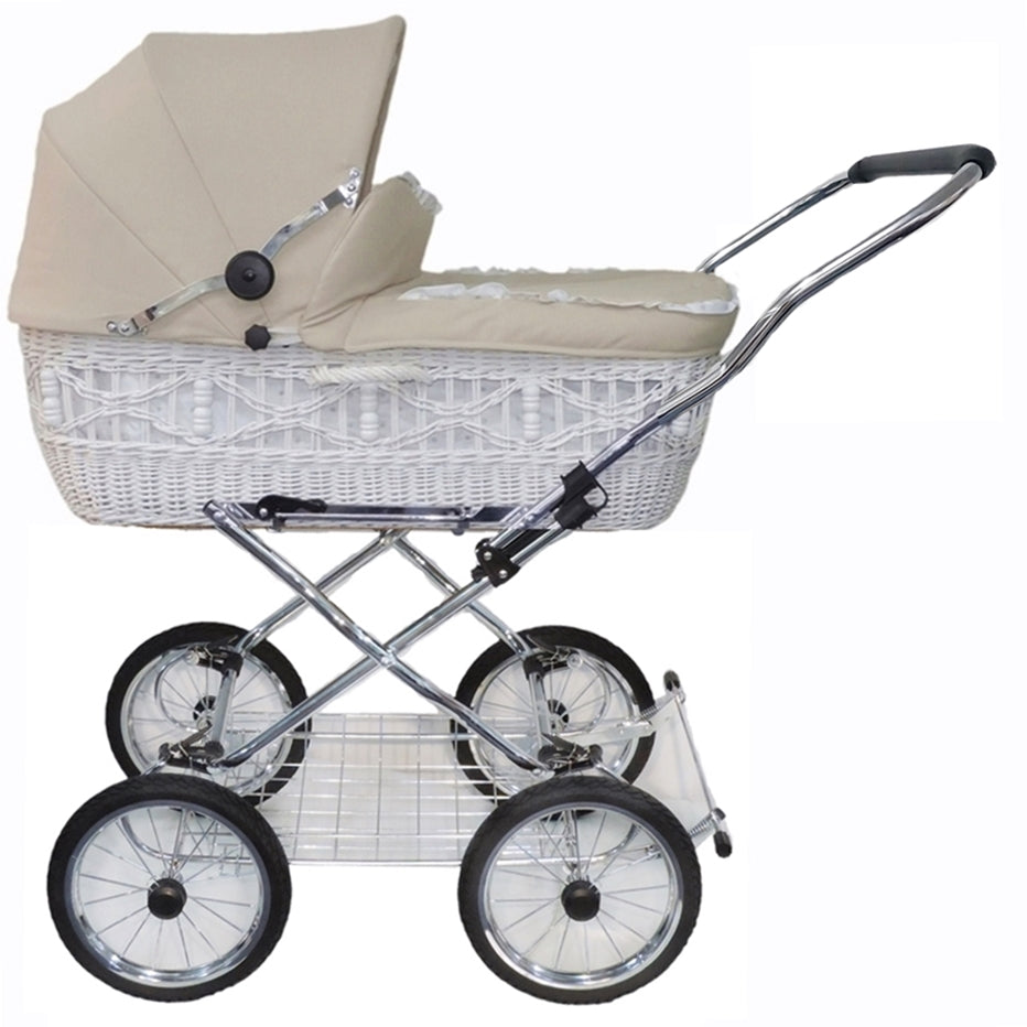 Senator Weidenkorb Kinderwagen, Korb Weiß - Stoff Beige
