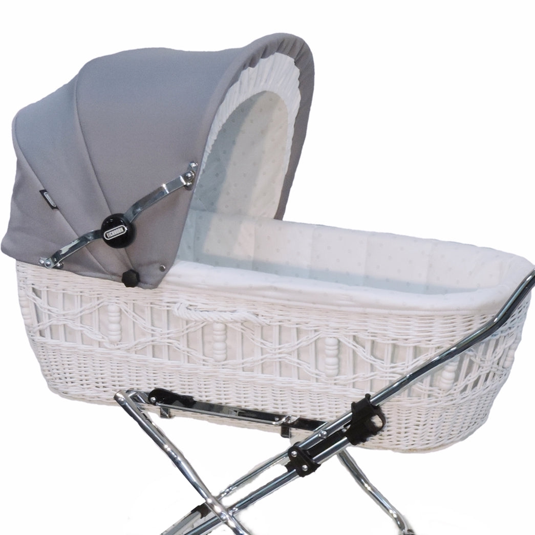 Senator Weidenkorb Kinderwagen, Korb Weiß - Stoff Silbergrau