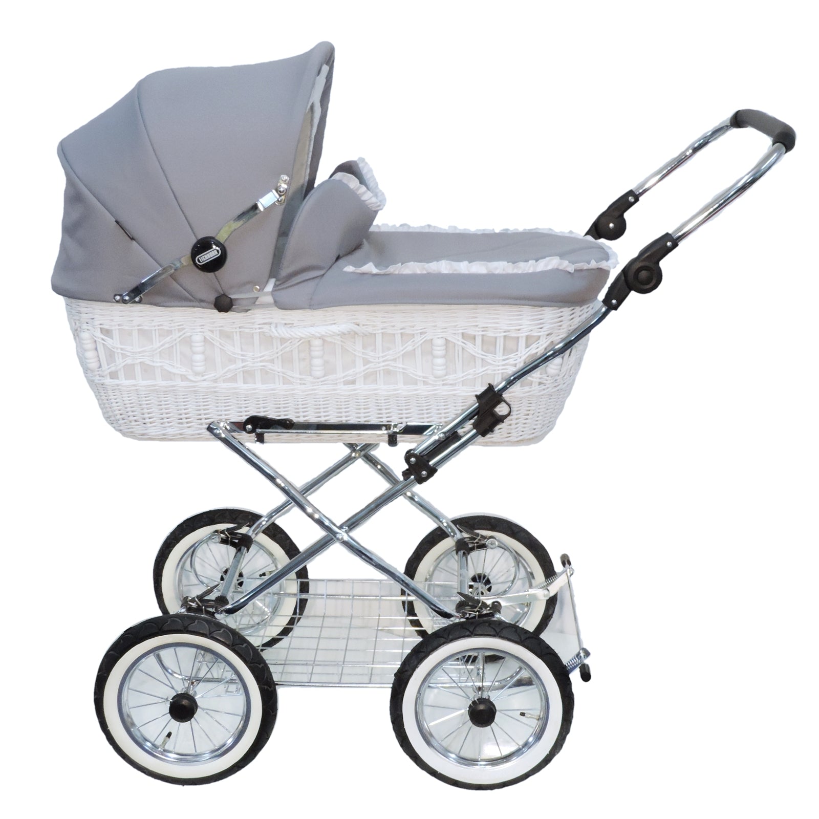 Senator Weidenkorb Kinderwagen, Korb Weiß - Stoff Silbergrau