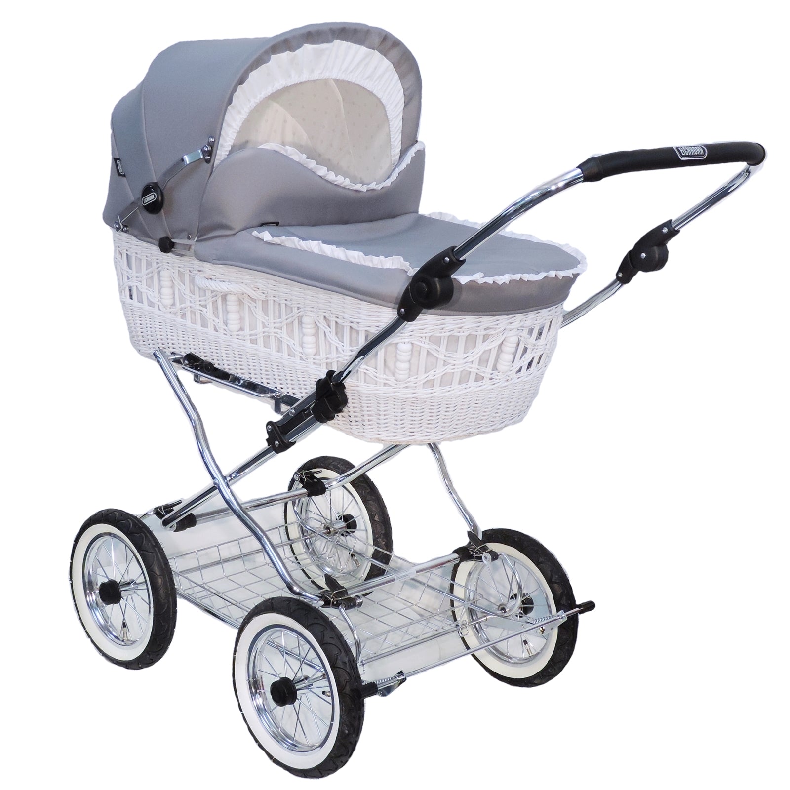 Senator Weidenkorb Kinderwagen, Korb Weiß - Stoff Silbergrau
