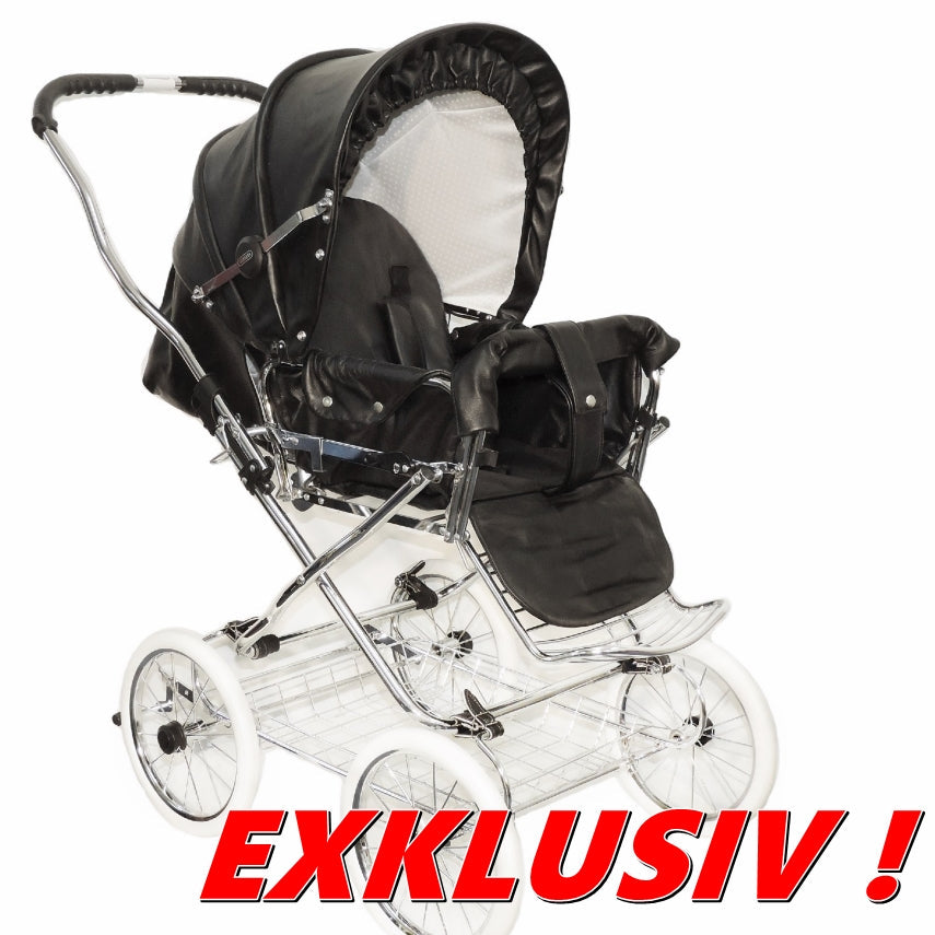 Designer Sportwagen-Set - Schwarz / Innenstoff Weiß