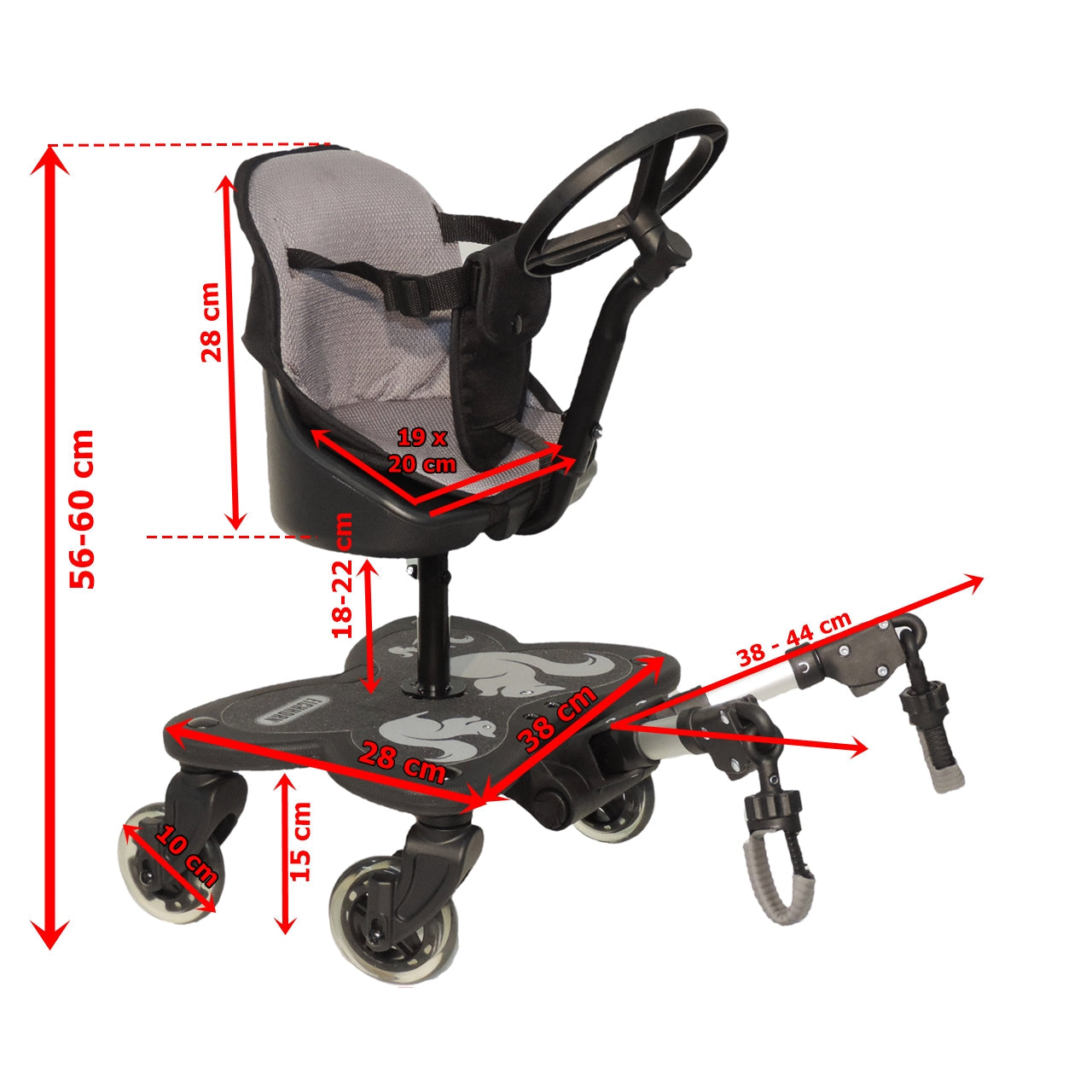 Eichhorn Cozy C Rider mit Sitz und Lenkrad - Geschwisterboard für Kinderwagen und Buggys ohne Klappbremse