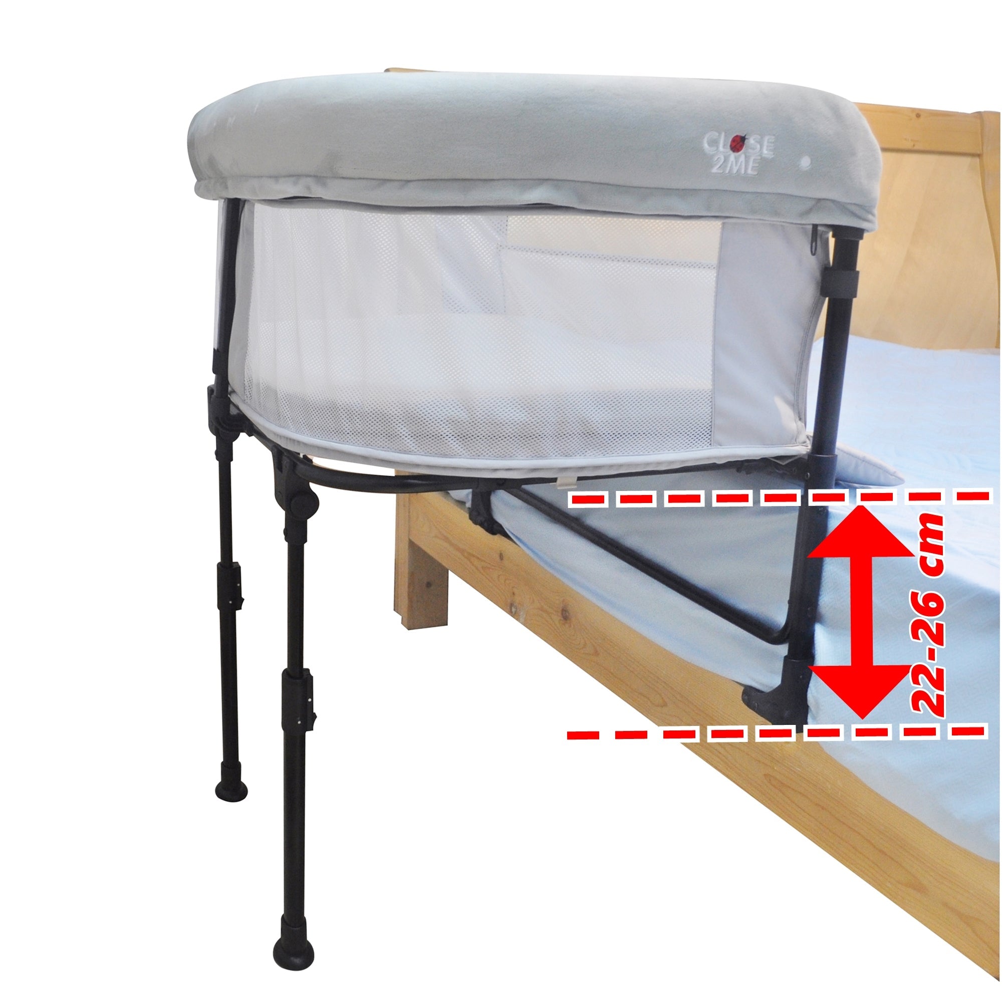 RETOURE-RÜCKLÄUFER: Close2Me BABY-Beistellbett - für hohe Polster und Boxspringbett-Matratzen mit 22-26 cm Höhe