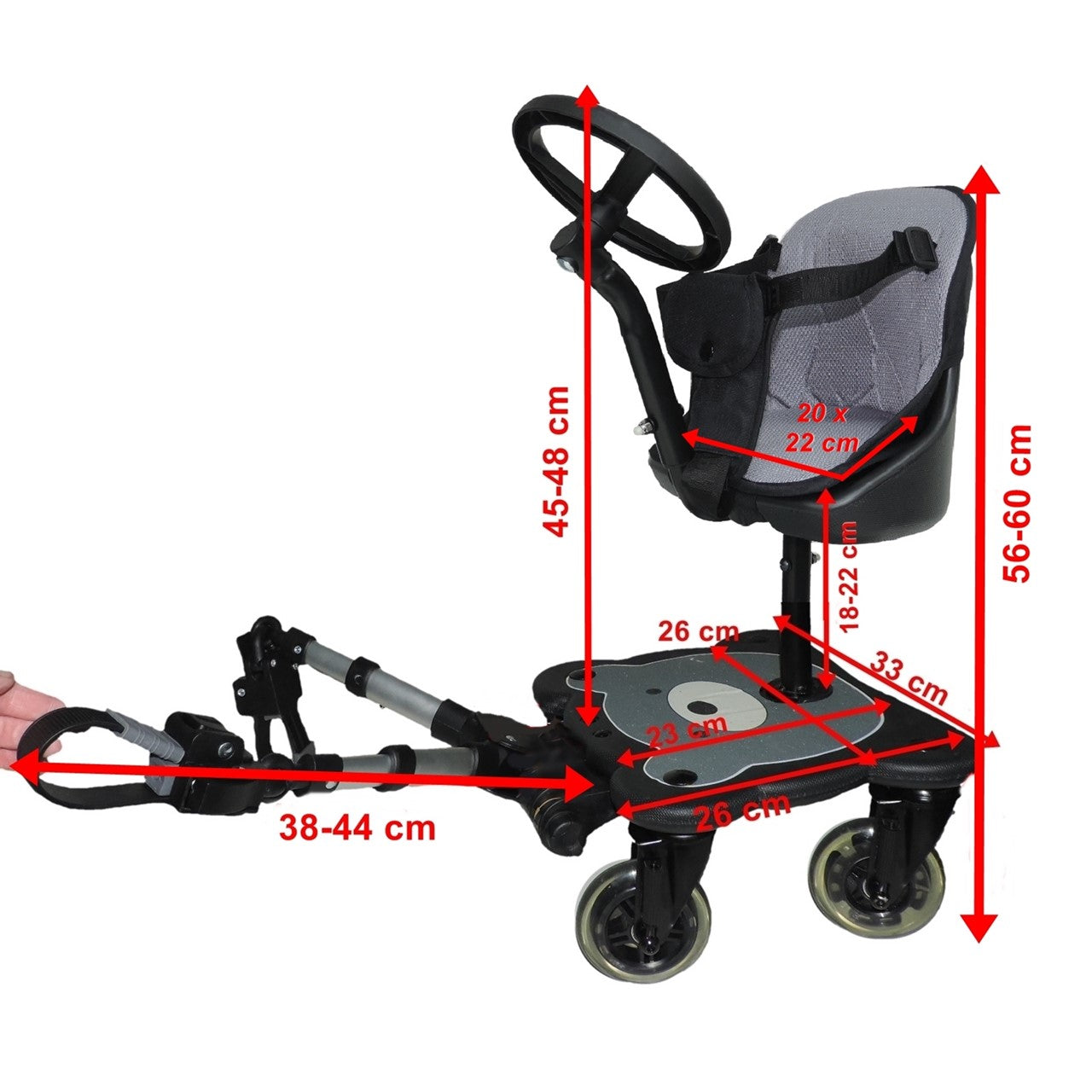 Eichhorn Cozy B Rider mit Sitz und Lenkrad - Geschwisterboard für Kinderwagen und Buggys ohne Klappbremse
