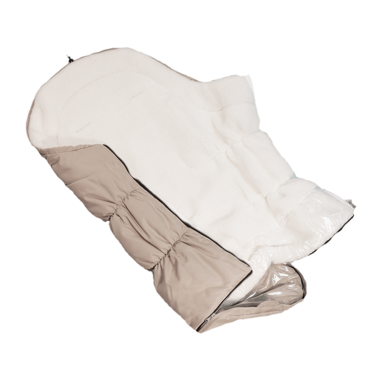 Mumien-Fellfußsack mit Kunstfell (Teddyfutter) - Beige