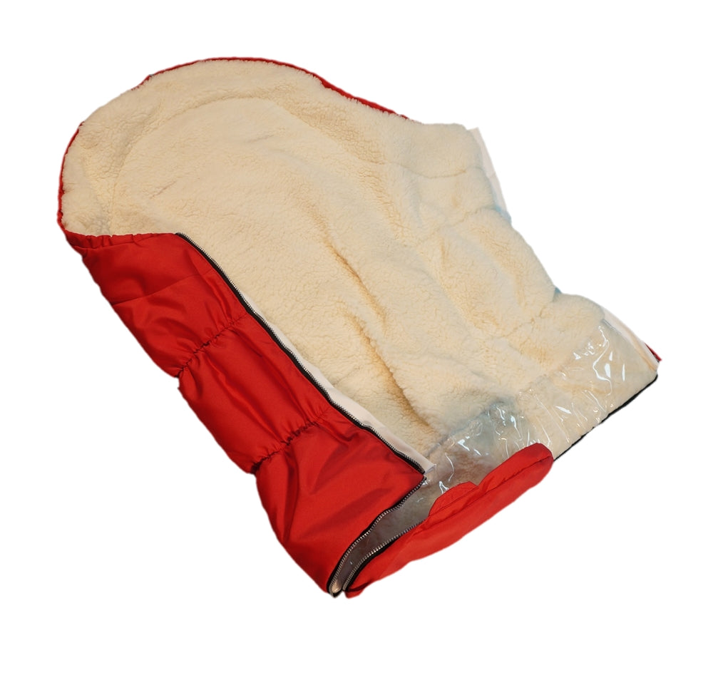 Mumien-Fellfußsack mit Kunstfell (Teddyfutter) - Rot