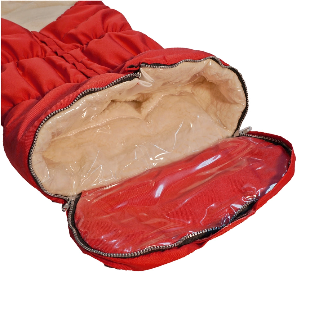 Mumien-Fellfußsack mit Kunstfell (Teddyfutter) - Rot
