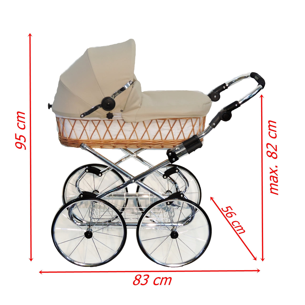 Weidenkorb Puppenwagen Korb Natur Stoff Beige
