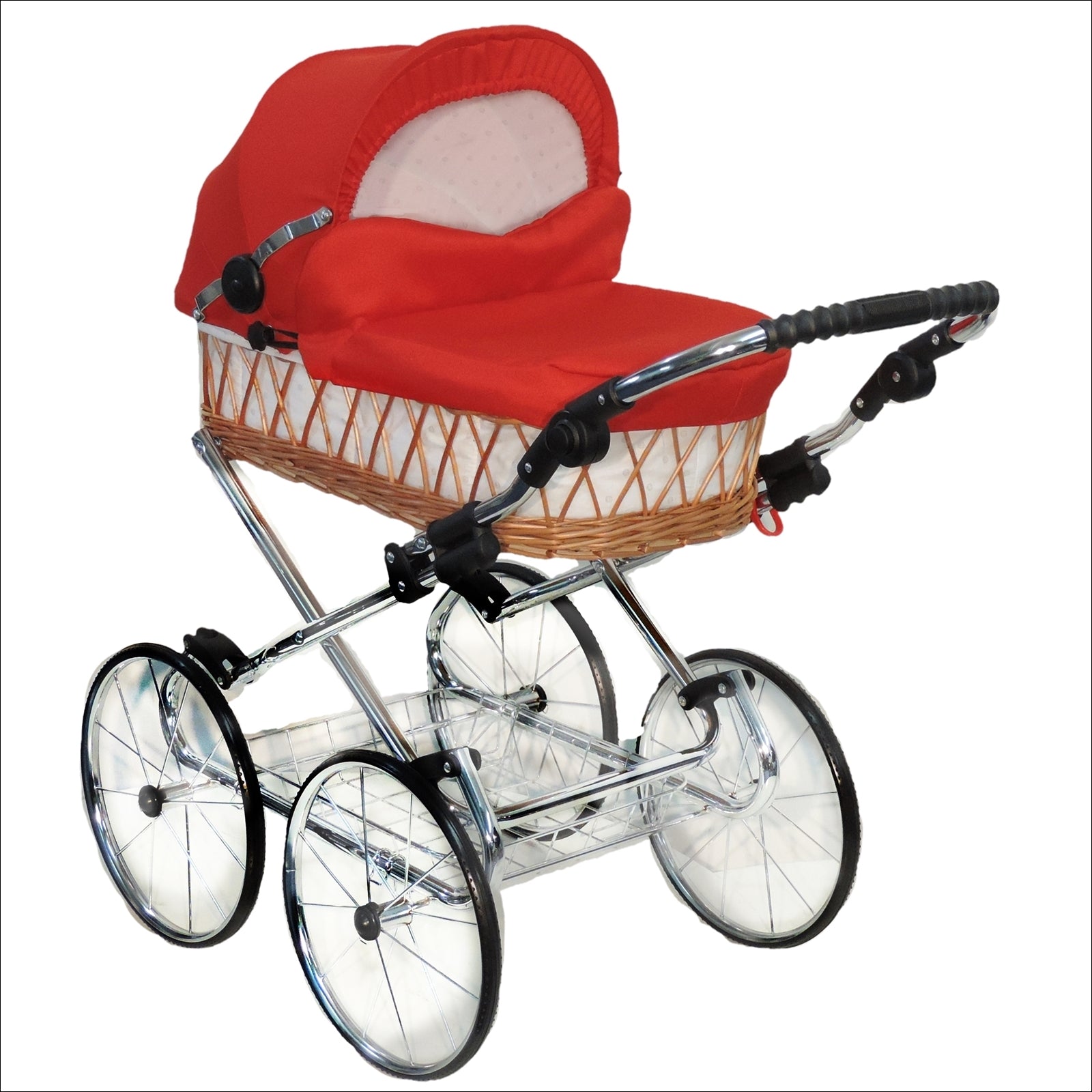 Weidenkorb Puppenwagen Korb Natur Stoff Rot